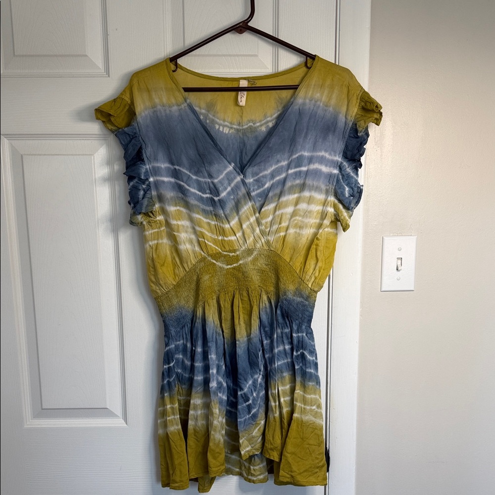 Elan Blue and Yellow Tie-Dye Dress